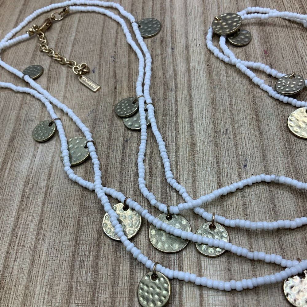 Sugarfix by BaubleBar White Seed Bead with Gold Tone Disc Necklace